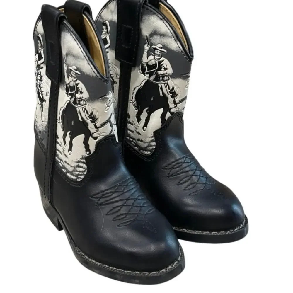 Vintage 90s Durango Kids 6C Cowboy Boots Shades of the Old West Black Leather